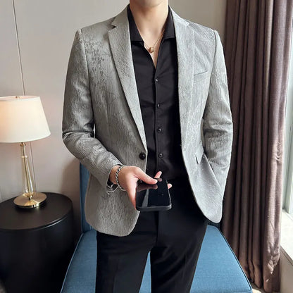 New Luxury Jacquard Floral Suit Jacket High Quality Men Business Slim Fit Casual Social Blazers Coats Formal Stage Prom Tuxedo