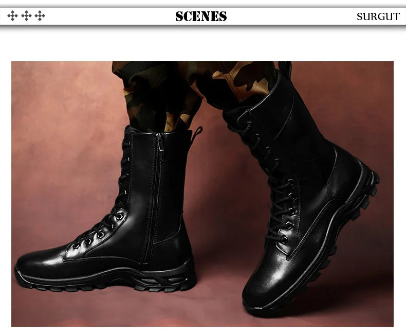 SURGUT High Top Style Snow Boots Men Warm Men Lace Up Tactical Boots Brand Fashion Winter Ankle Boots Leather Outdoor Footwear