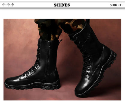 SURGUT High Top Style Snow Boots Men Warm Men Lace Up Tactical Boots Brand Fashion Winter Ankle Boots Leather Outdoor Footwear