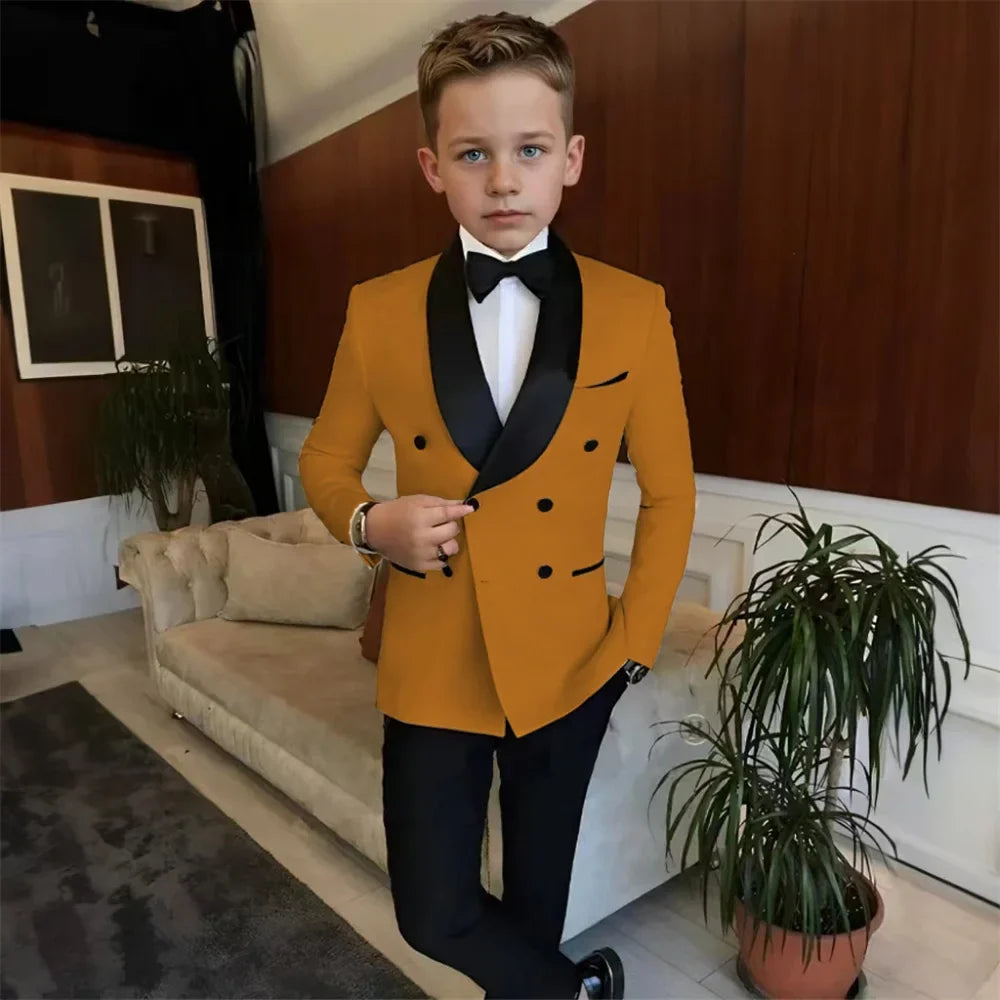 Double Breasted Kids Tuxedo 2 Pieces Holiday Outfit,High Quality Shawl Lapel Boys Suits Weddin Wear,Plus Size Suit Set