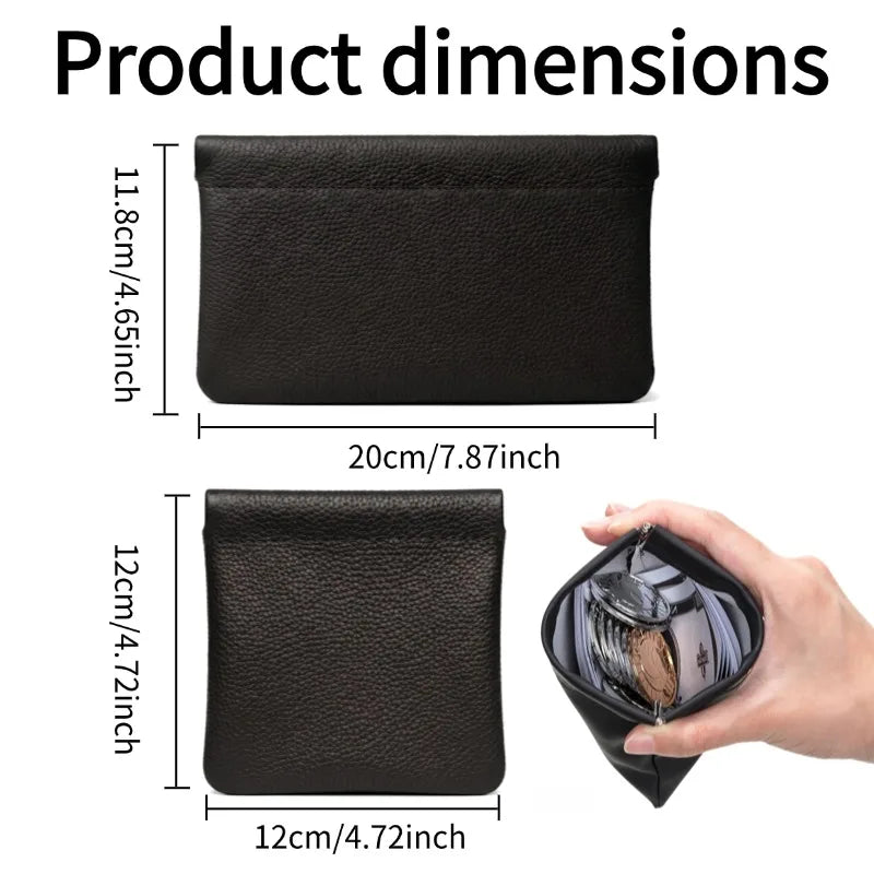Black/Brown PU Leather Self-Closing Coin Purse No Zipper Mini Pouch Multifunctional Storage Bag for Coin Key Earbud Men Women