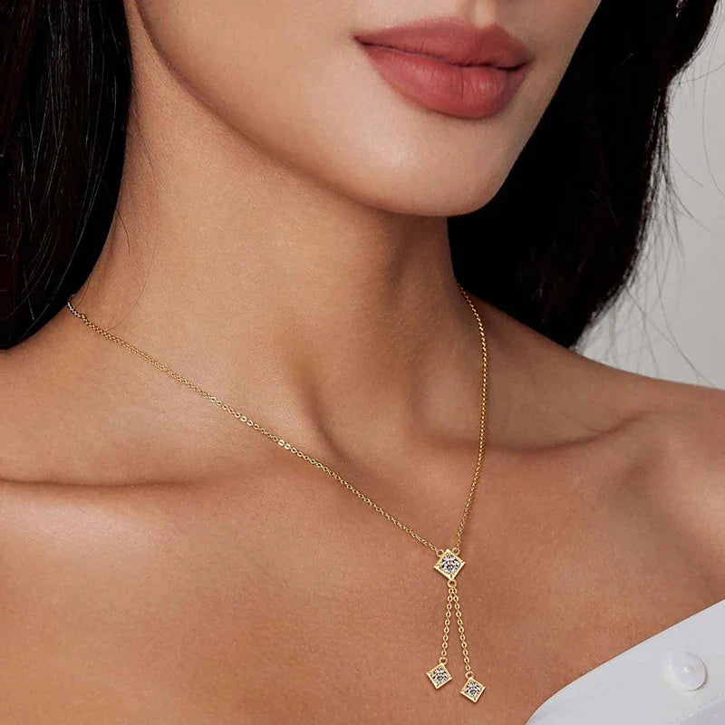 Full Round Cut Moissanite Tassel Chains Pendant Necklaces for Women Real S925 Sterling Silver Fine Jewelry Gifts Collar