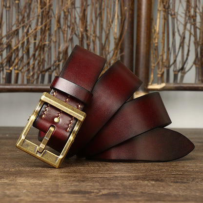 3.8CM Pure Cowhide High Quality Genuine Leather Belts for Men Strap Male Brass Buckle Fancy Vintage Jeans Cowboy Thicken Cintos