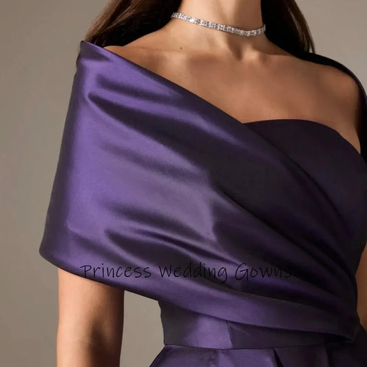 Customized High Quality Purple Satin Evening Gowns Strapless off the shoulder A-line Pleat Floor Length Pageant Dresses