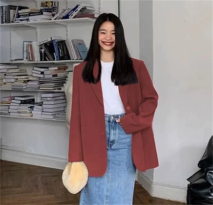 2025 Back Slit Design Blazer Coats Women Casual Fashion Loose Korean Jackets Streetwear Chic Long Sleeve All Match New Suit Tops