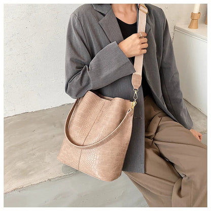 Women Bag Vintage Crocodile Pattern Crossbody Bags for Women PU Leather Trend Designer Shoulder Handbags Large Capacity Bucket