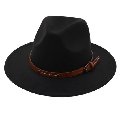 With Belt Buckle Felt Fedora Hats Fashion Vintage Wide Brim Panama Cap Soft Elegant Cowboy Cap Men Women