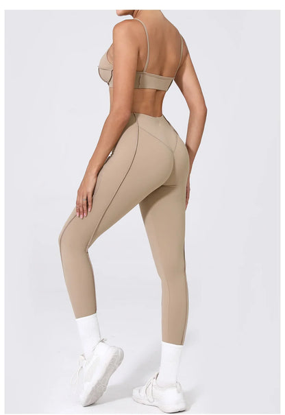 Yoga Sports Fitness Sets High Waist Hip-lifting Trousers Open Back Bra Suit Casual Running Workout Gym Leggings Sexy Sets Women