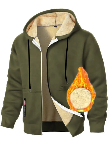 Casual Hoodies for Men Heavyweight Fleece Sweatshirt Thick Sherpa Lined Hooded Zipper Jacket Thick Streetwear Coats