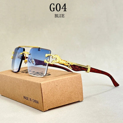 Wood Grain Sunglasses Women Trendy 2024 Rimless Sunglasses Men Vintage Designer Fashion Glasses Lentes De Sol Mujer Zonnebril