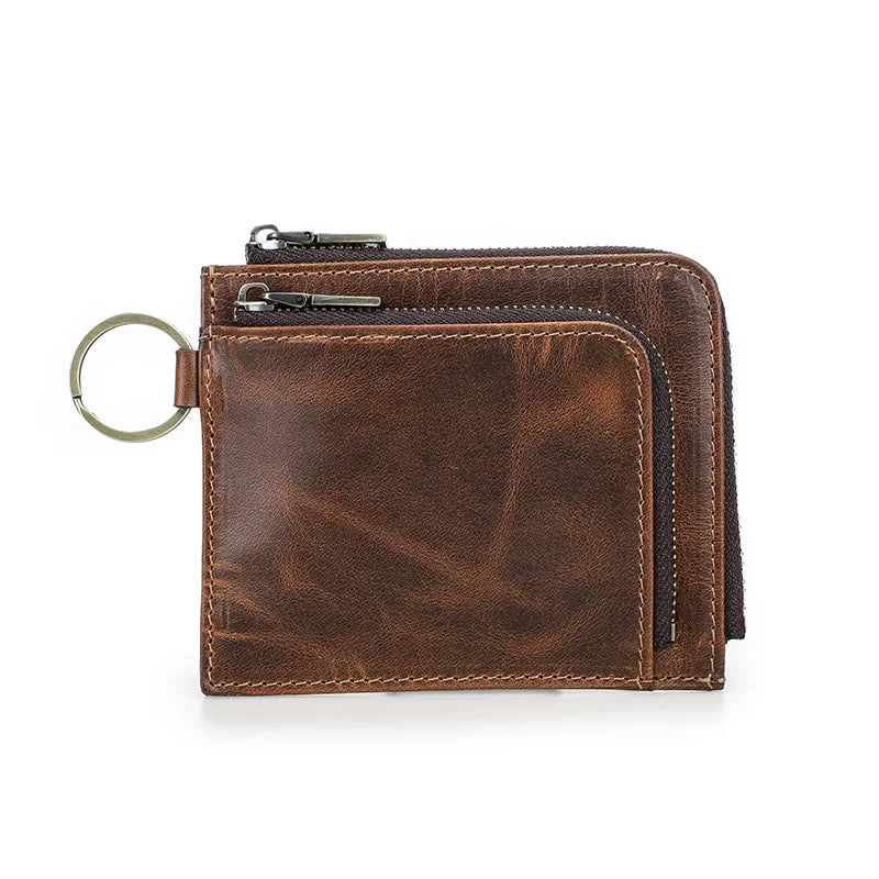 Genuine Leather Wallets Men RFID Purse Key Chain Card Coin Pocket Money Bag Male Mini Daily Travel Gift Wallet
