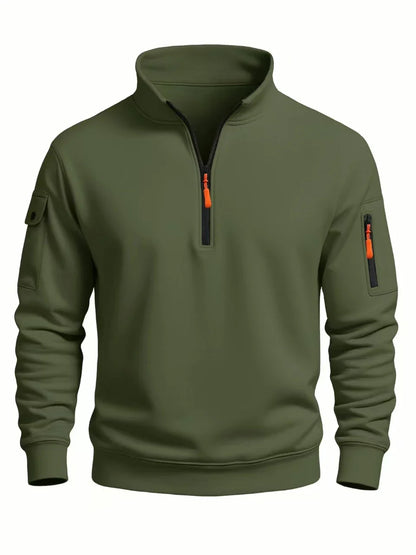 2025 autumn and winter new men's T-shirt sweatshirt casual sports casual long sleeved high neck half zipper windproof top
