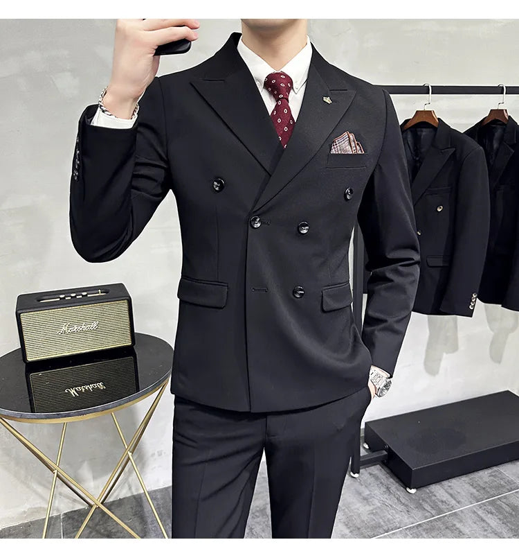 Jackets + Pants / Groom's Wedding Dress Best Fashion Mans Double -breasted Suit Blazer Trousers Male Formal Business Office Suit