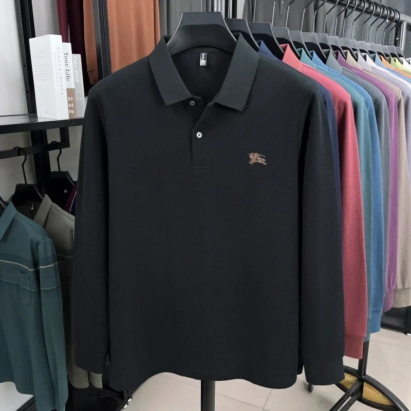 100% cotton long sleeve polo shirt spring and autumn fashion casual luxury brand exquisite embroidery lapel T-shirt new men wear