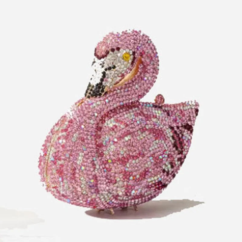 Swan Shaped Crystals Evening Bags New Women Sparkling Rhinestone Metal Clutch Luxury Bridal Purses Wedding Party Handbags