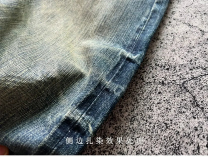 Heavyweight Heavy Washed Denim Jeans for Men Autumn Winter Vintage Selvedge Soft Loose Straight Pants 100% Cotton Y2k Youth Male