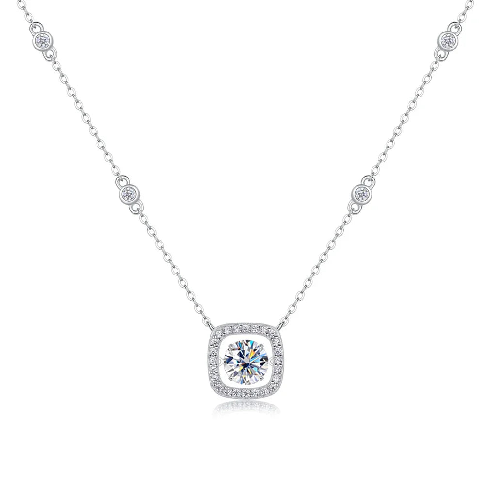 1CT GRA Certified Moissanite Necklace for Women Lab Created Diamond 925 Silver Pendants 18k Gold Plated Jewelry