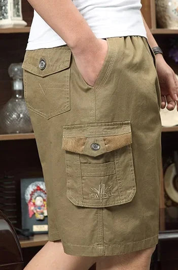 Men's Short Summer Plus Size Cotton Elastic Waist Work Bermuda Hot Loose Baggy Breeches Army Green Male Cargo Casual Short Male