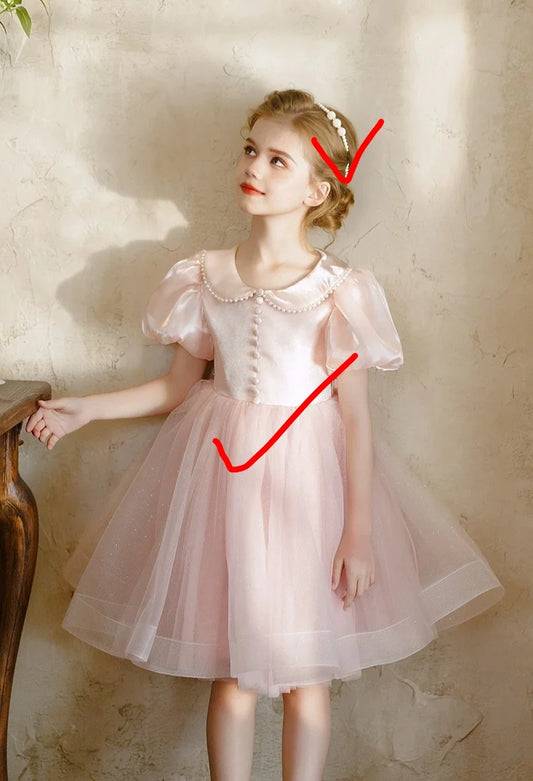Baby Girls High End Elegant Pink Bubble Sleeve Doll Collar Mesh Princess Dress Spring New Party Gown for Mid-to-large Children