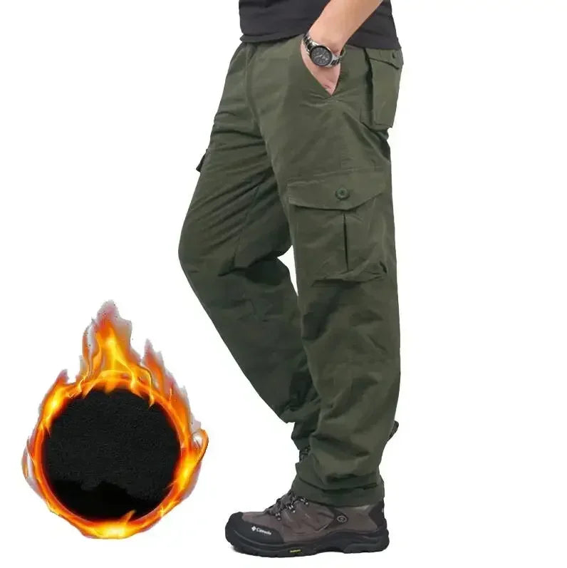 Men's Winter Thicken Fleece Cargo Pants Double Layer Straight Pants Men Casual Cotton Tactical Baggy Pant Warm Trousers S-5XL