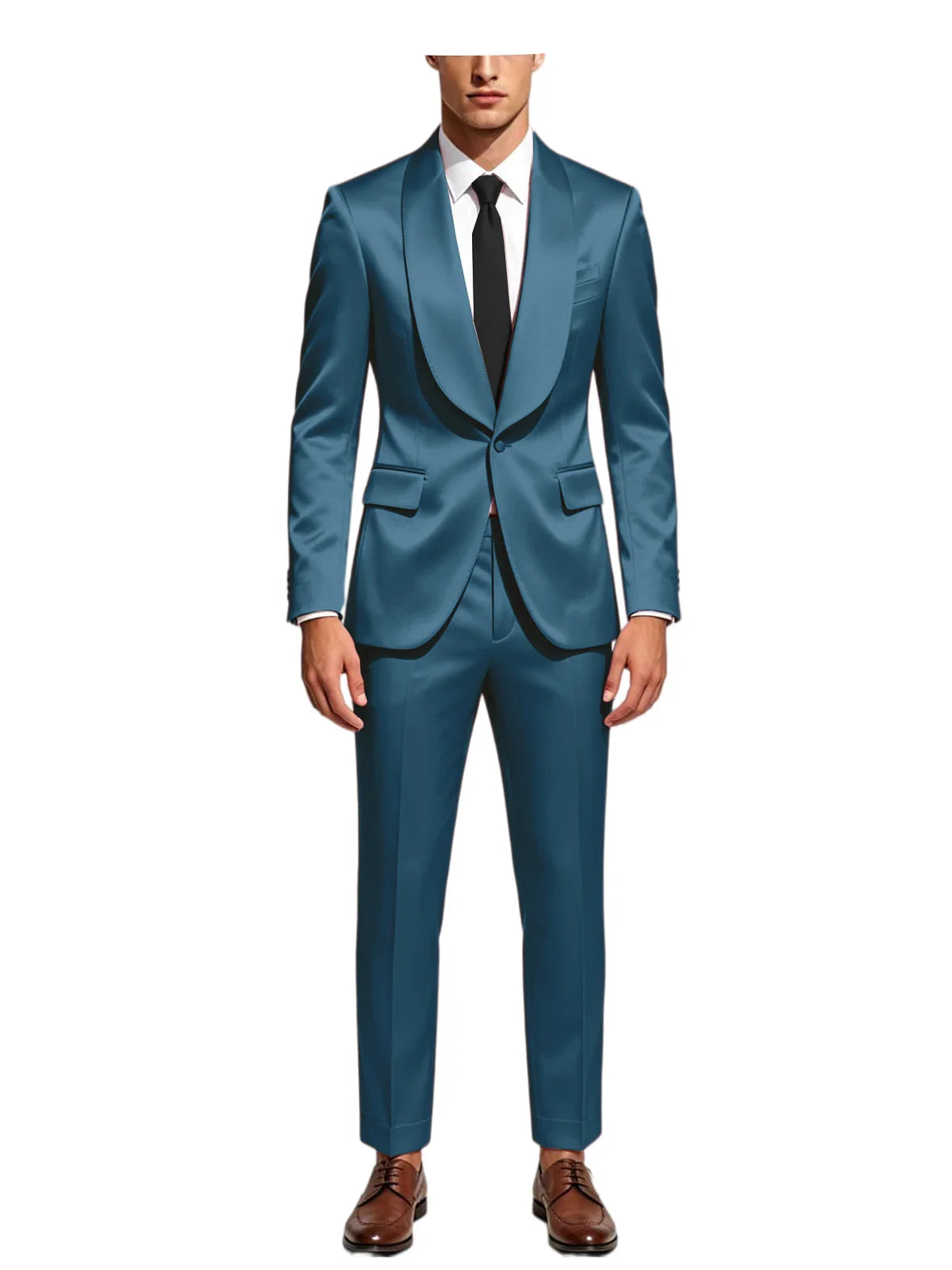 Luxury Men's Satin Tuxedo Suit Shawl Lapel Slim Fit 2-Piece Blazer & Pants Set Formal Business Casual Jacket Coat for Wedding