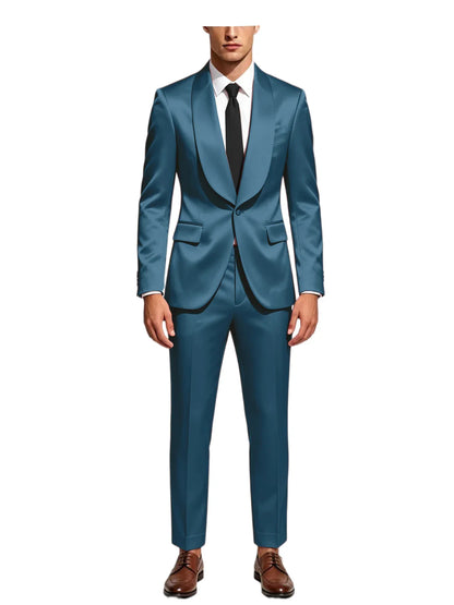 Luxury Men's Satin Tuxedo Suit Shawl Lapel Slim Fit 2-Piece Blazer & Pants Set Formal Business Casual Jacket Coat for Wedding