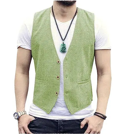 Large Men's Suit Vest  Spring And Summer Linen Cotton Slim Fit Waistcoats Lightweight And Breathable Single Breasted Casual Vest