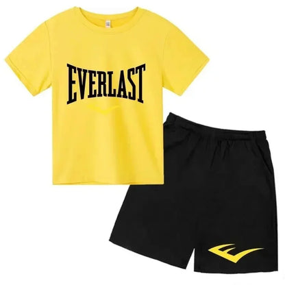 Kids Summer Leisure Simple Letter Print 2pcs O-neck Tees+Shorts Pants Sportsuits 2-13 Years Boys Girls Streetwear Children Sets
