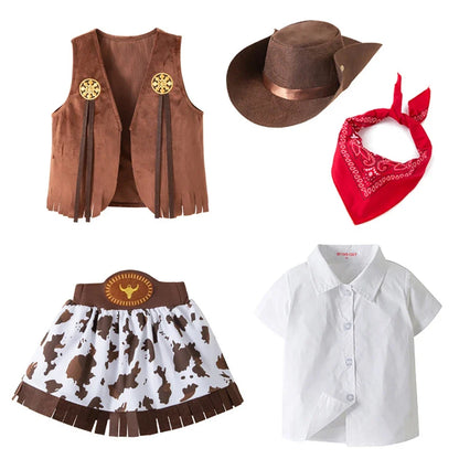 4/5 Pcs Set Girls Cowboy Role Play Skirt Clothes Vest Set Skirt Sets Kids Spring Autumn Halloween Cosplay Performance Costumes