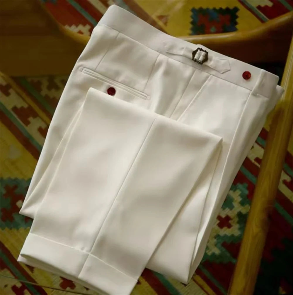 Spring Summer Men's Pants Fashion Solid Color Suit Trousers Male High Waist Loose Pants Men Business Casual Formal Pants