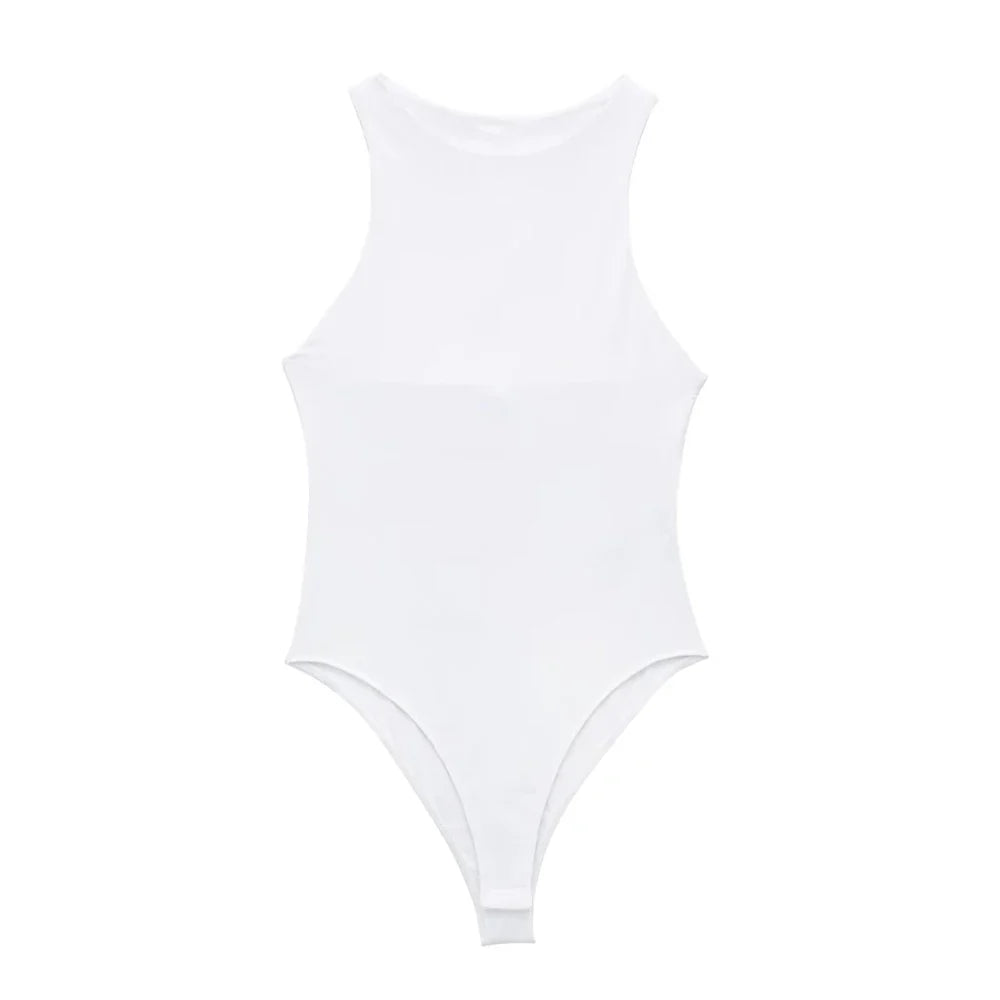 Women Fashion With Halter Neck Skinny Bodysuit Sexy Sleeveless Snap-button Female Playsuits Mujer