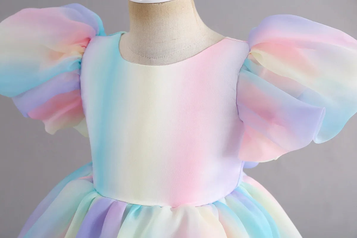 Rainbow Tutu Girls Party Dress Pageant Children Costume Princess Kids Bridesmaid Clothes For Birthday Wedding Gowns Vestidos 1-6
