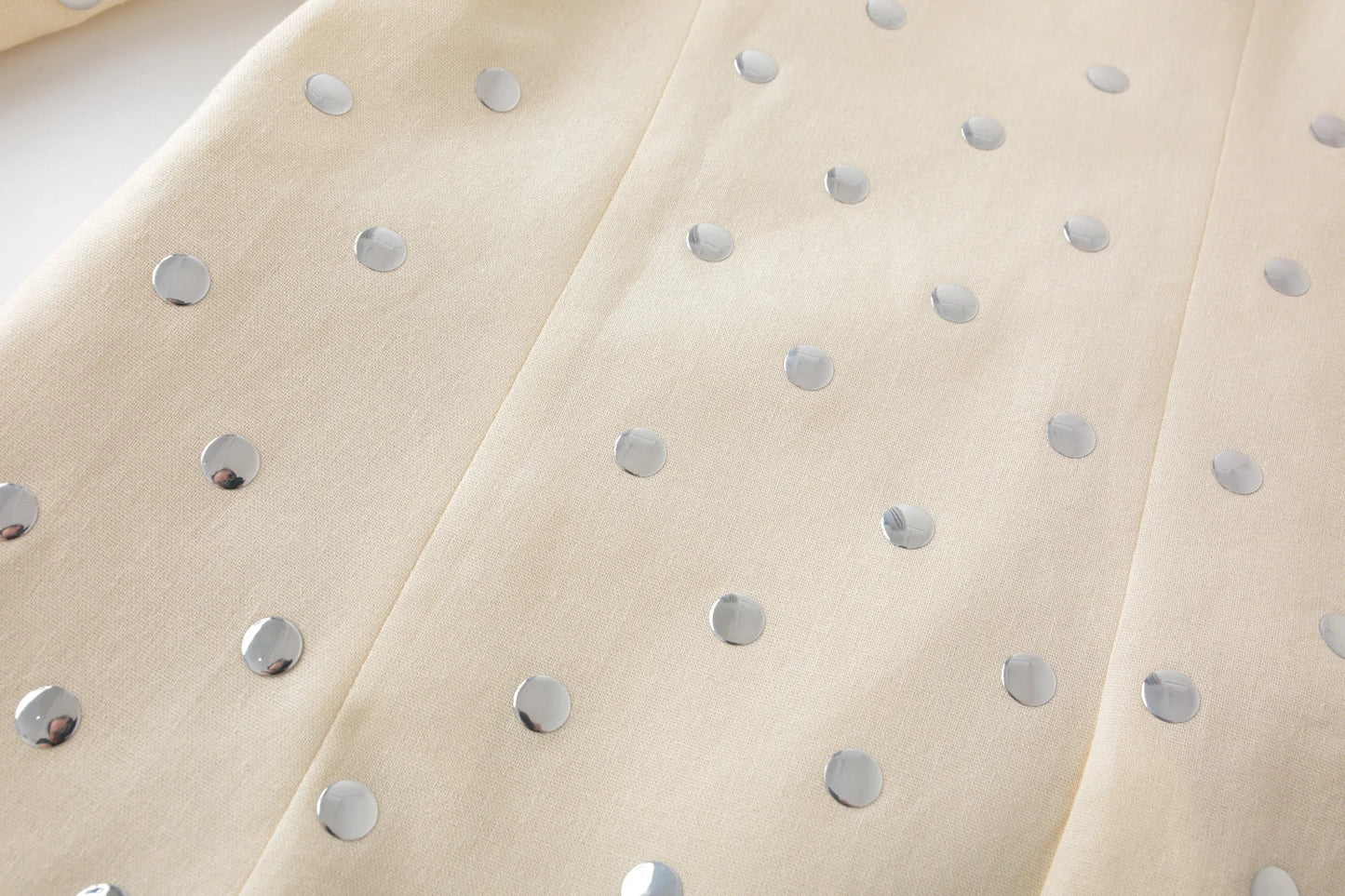 Women's Rivet Decoration Casual Blazer Long Sleeve V Neck Beige Spring Fall Coat
