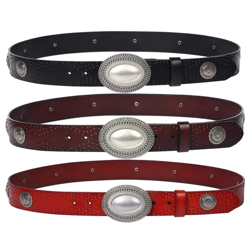 3.8CM Heavy Metal Rivet Men Real Genuine Leather Belt Men Smooth Buckle Stud Punk Jeans Belts For Jeans Strap Rock Cowboy