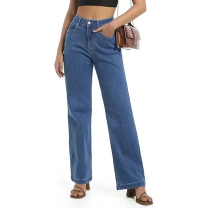 Girls Casual Fashion Straight Leg Jeans Female Slim Thin High Waisted Stretch Denim Pants Women Solid Loose Comfortable Trousers