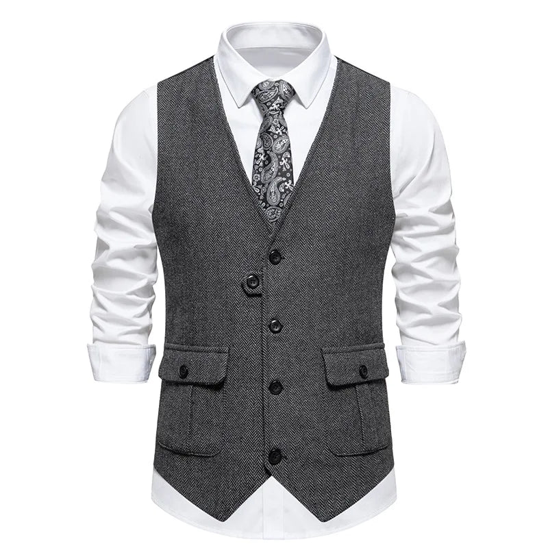 Men's Herringbone Vest Spring/summer V-neck Single Breasted Patchwork Waistcoat Slim Fit Mens Casual Suit Vest Best Dress