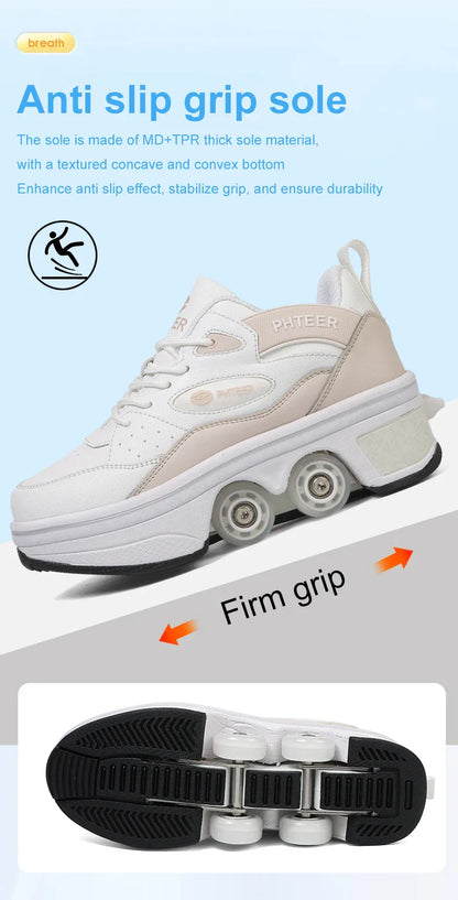 Deformation Shoes Roller Sneakers With 4 Wheels Skates Adult Kids Runaway Parkour Wheels Shoes For Women Men Youth Sport Shoes