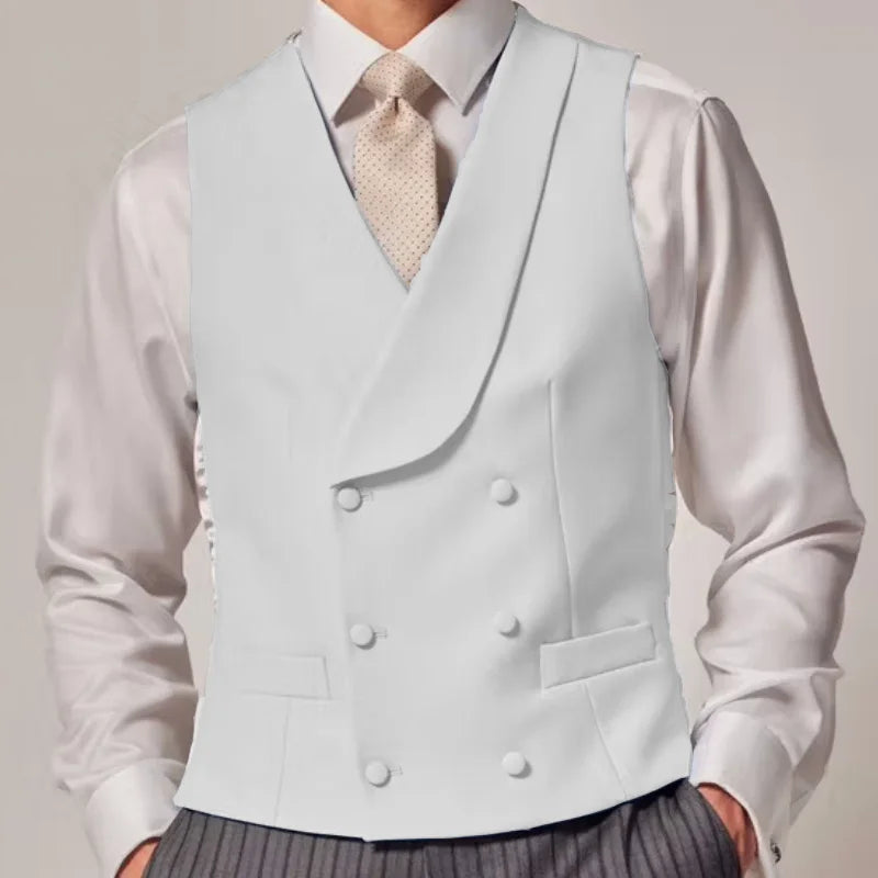 Men Vest Sky Blue Solid Color Double Button With Lapel Waistcoat For Wedding Groom Business Formal Banquet Work Men Suit Vest