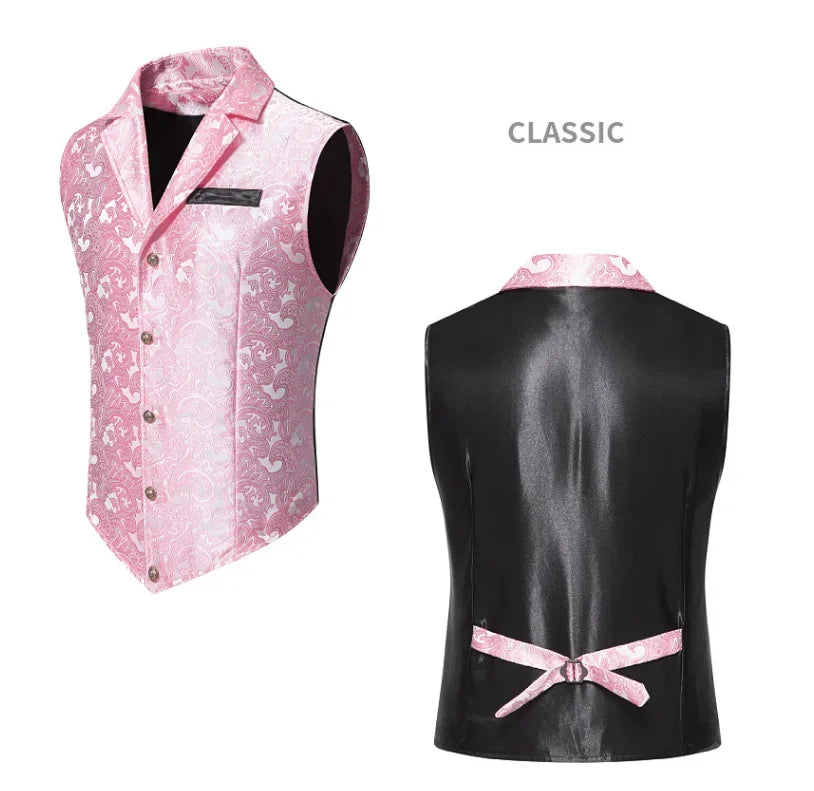 New Men Jacquard Suit Vest Loose Tops Red / Green  / Blue / Pink Fashion Male Wedding Prom Party Luxury Dress Waistcoat