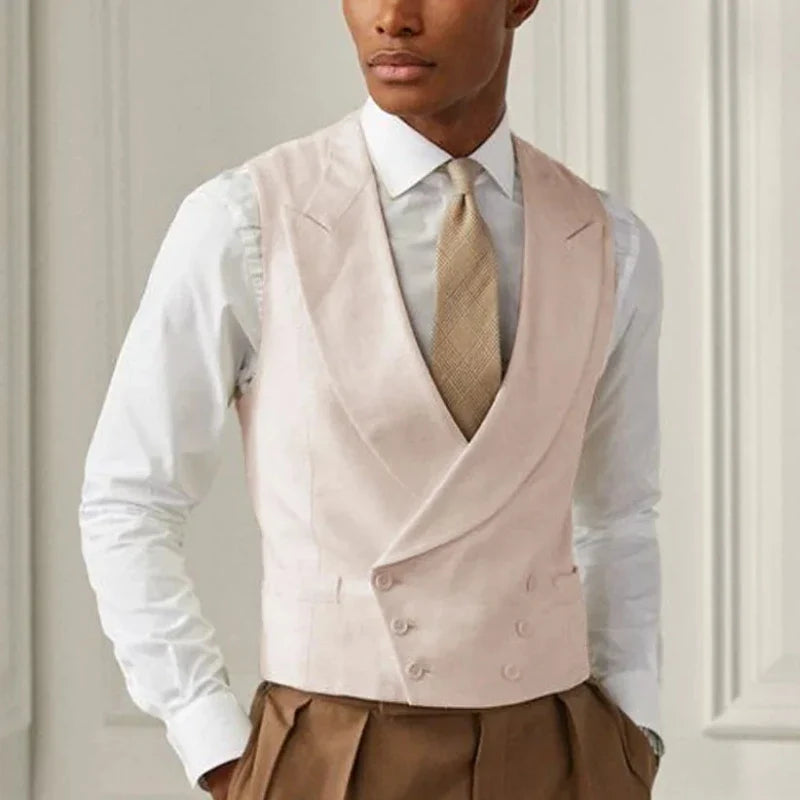 Men Vest White Solid With Lapel Gentleman Business Waistcoat Vintage Regular Slim Wedding Banquet Men Suit Vest