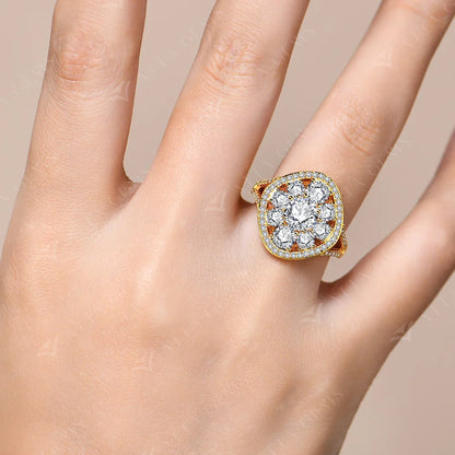 3.38CTW Round Cut Moissanite Rings for Women S925 Silver 18K Gold Plated Handmade Wedding Bride Fine Jewelry Gifts New