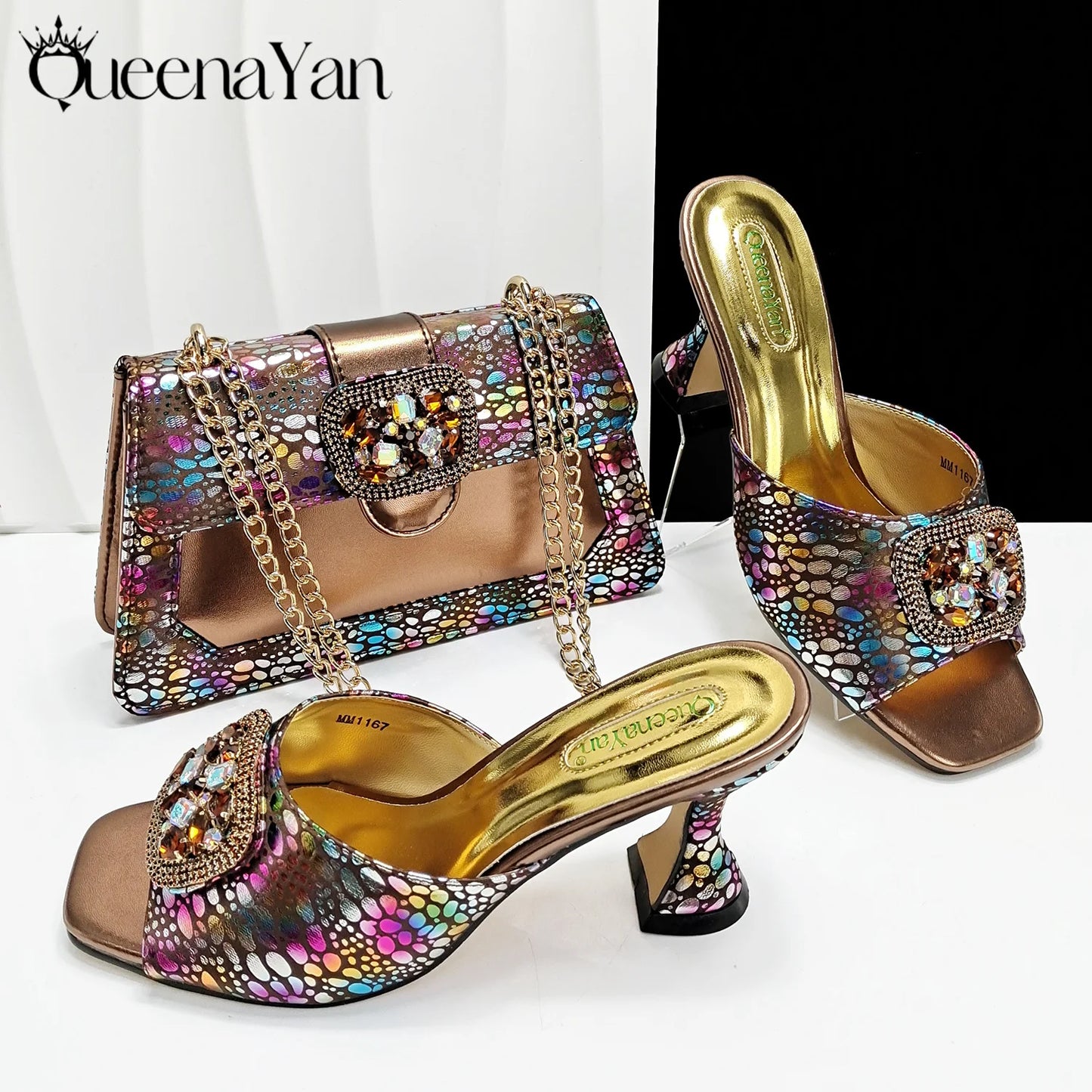 Italian Fashion Design Shoes and Bags Matching Set 2025 Peep Toe High Heels Blue Color Rhinestones Women Shoes for Party