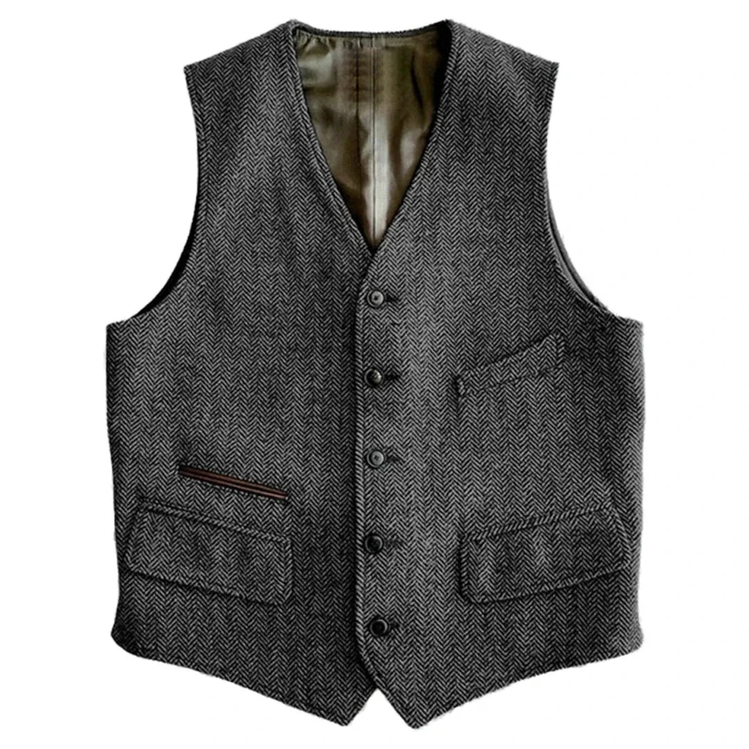 Men Vest Green Herringbone Single Button V Neck Waistcoat For Wedding Banquet Business Office Work Daily Casual Men Suit Vest