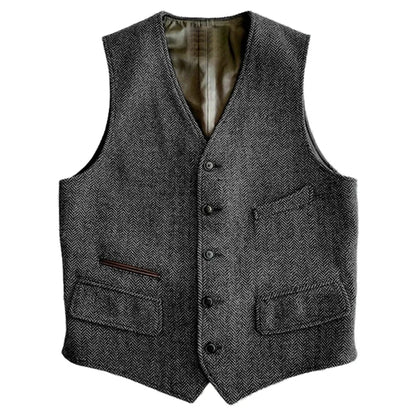 Men Vest Green Herringbone Single Button V Neck Waistcoat For Wedding Banquet Business Office Work Daily Casual Men Suit Vest