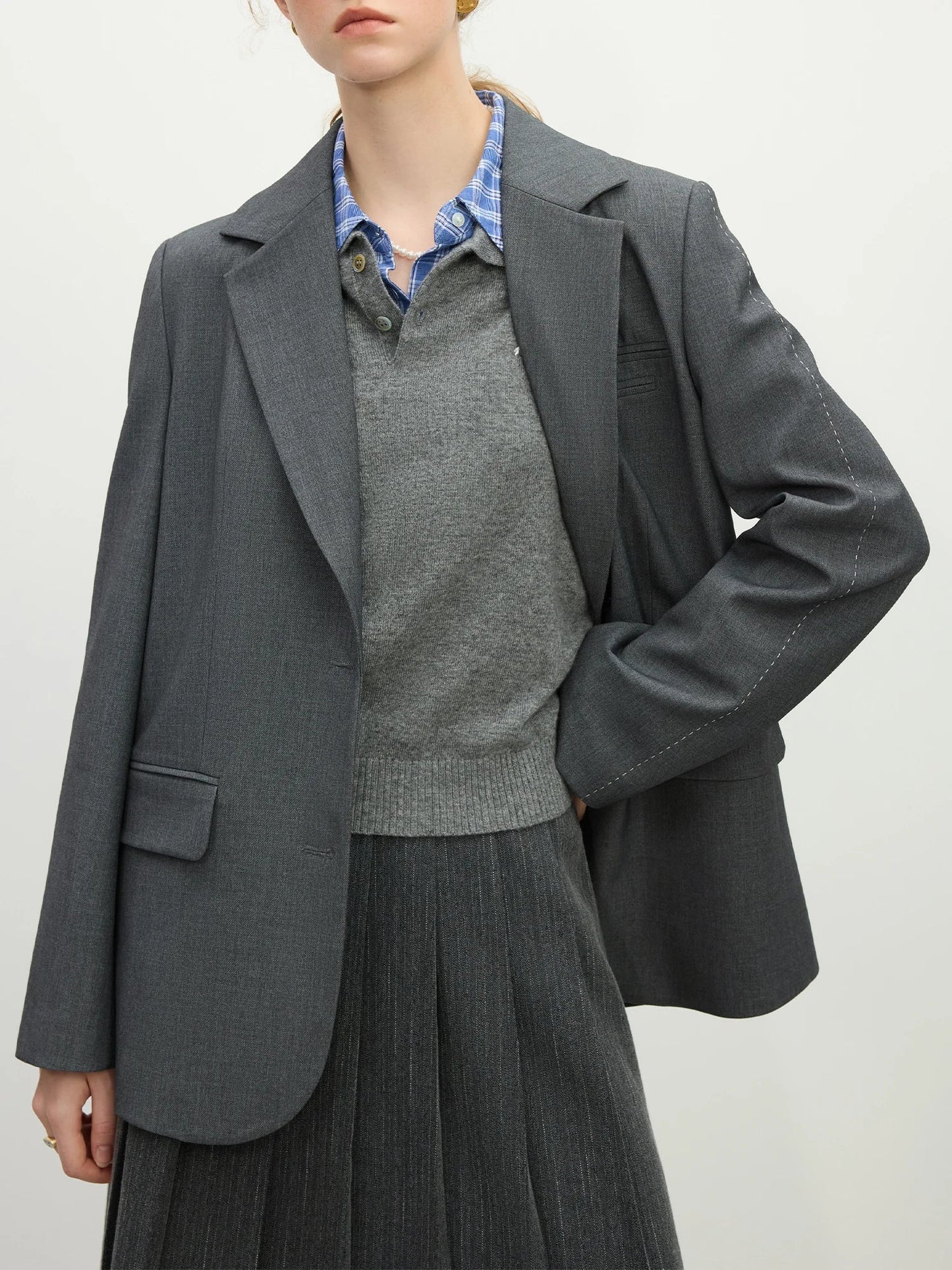 Pink Grey Elegant Style Casual Blazer Jacket for Women 2025 Spring New Design Versatile Streetwear Chic Outfits 25FS11224
