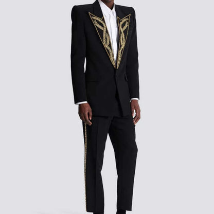 Modern Men Suits Slim Fit 2 Pieces Blazer Pants Peaked Lapel Sequins Beading Formal Business Occasion Party Prom Custom Made
