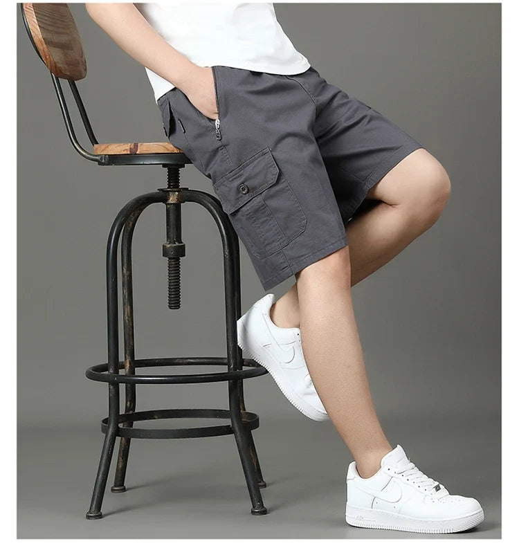 Summer new men's work shorts pocket zip trend versatile casual trousers five work trousers