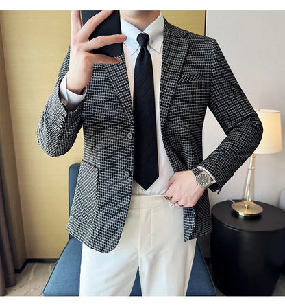British Style Plaid Suit Jacket For Men 2025 New Business Casual Slim Blazer Formal Wedding Party Suit Dress Coats Men Clothing