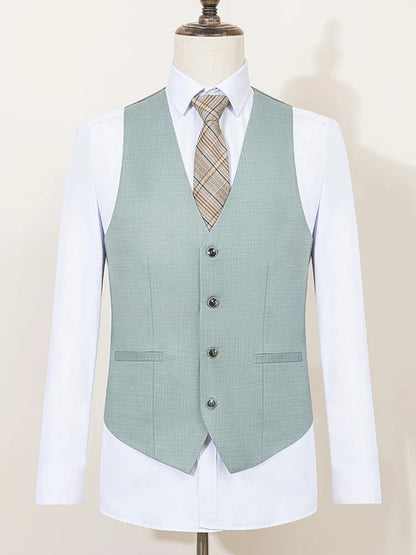 Summer Thin Version Men's Suit Green Slim Fit Formal Business Office Men's Suits（jacket+Vest+Pants）