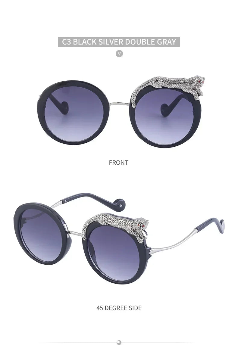 2025 Steampunk Metal Leopard Sunglasses Women Men Personalized Round Frame Sun Glasses Ladies Sunshade UV400 Gafas De Sol